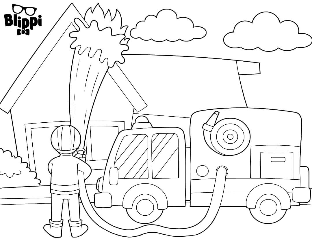blippi fire truck coloring page