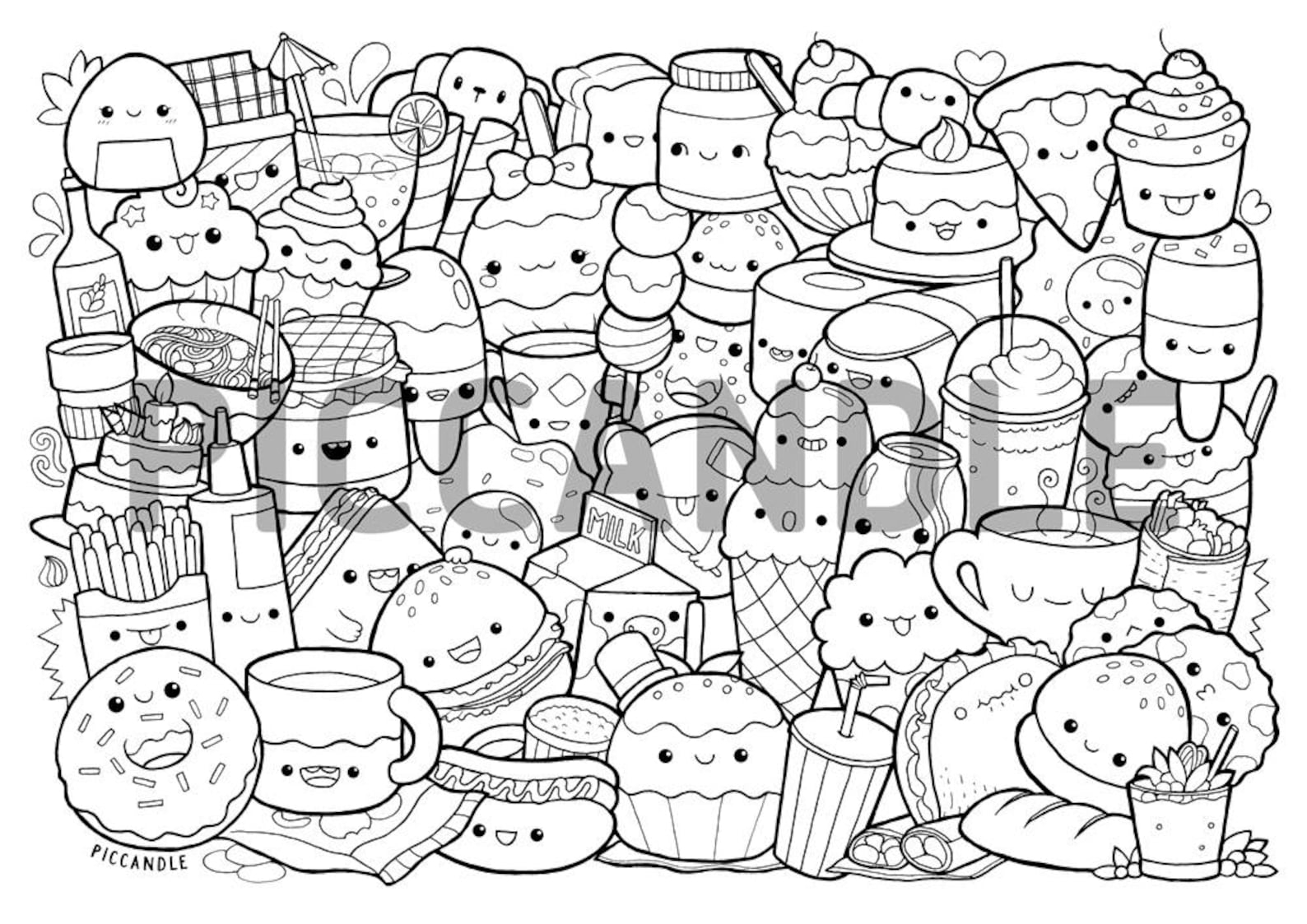 Foods Doodle Coloring Page Printable Cute Kawaii Coloring Etsy Foods Doodle Coloring Page Printable Cute Kawaii Coloring Etsy
