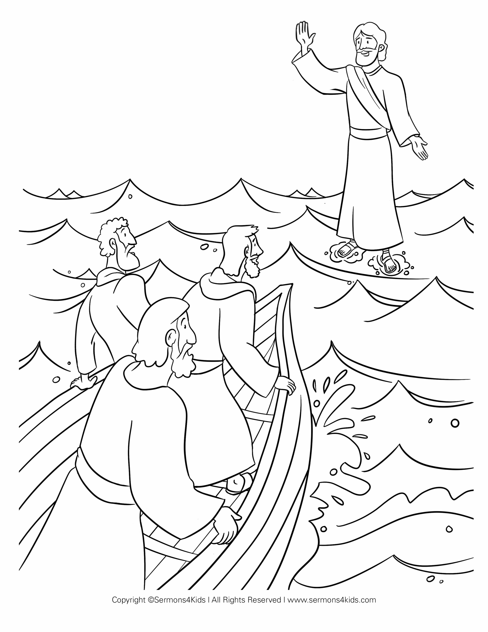 Free Coloring Page Jesus Walks On Water Bible Jesus Walks Water Kids 
