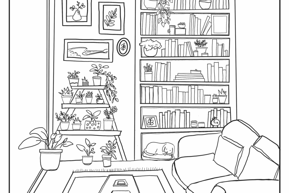 FREE Coloring Page Of Cozy Living Room Zandrapaints Space Coloring