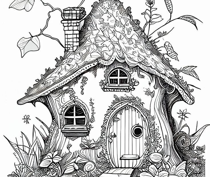 Free Fairy House Coloring Page For Adults Designs By Kemmy Garden