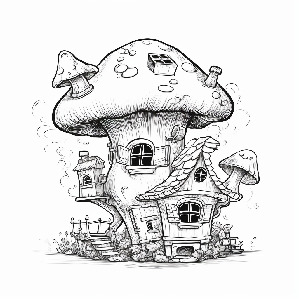 FREE Mushroom House Coloring Pages For Kids And Adults
