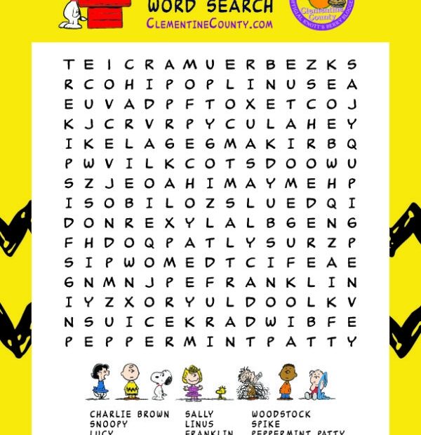 Free Peanuts Characters Word Search Clementine County