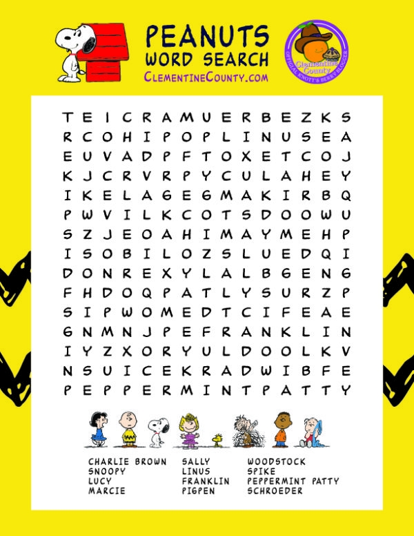 Free Peanuts Characters Word Search Clementine County