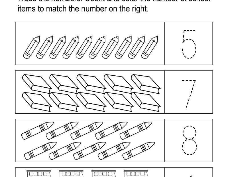 Free Printable Back To School Counting Worksheet For Kindergarten