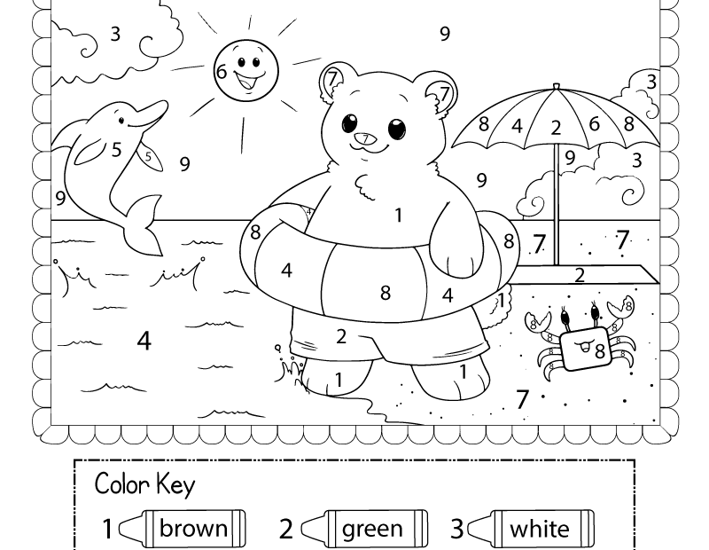 Free Printable Beach Color By Number Worksheet Printable Worksheets