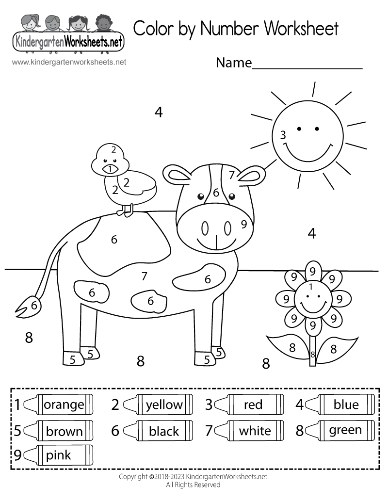 Free Printable Color By Number Worksheet For Kindergarten