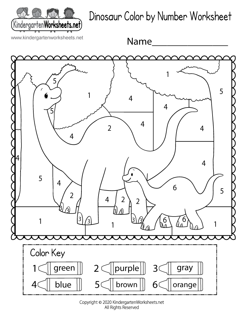Free Printable Dinosaur Color By Number Worksheet