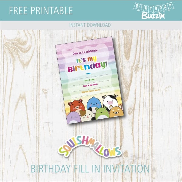 Free Printable Squishmallow Birthday Party Invitations Birthday Buzzin