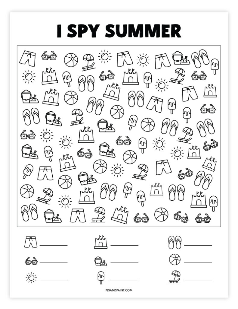 Free Printable Summer I Spy Pjs And Paint