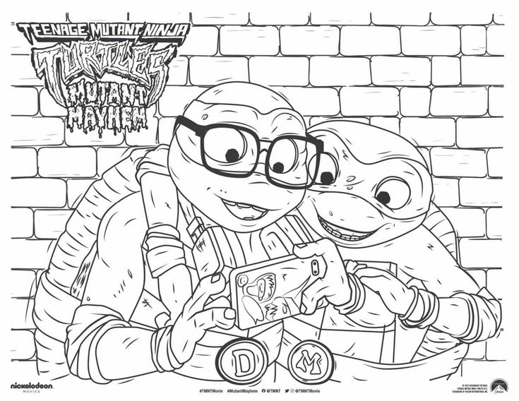 Free Printable TMNT Donatello Mikey Coloring Page Ninja Turtles 