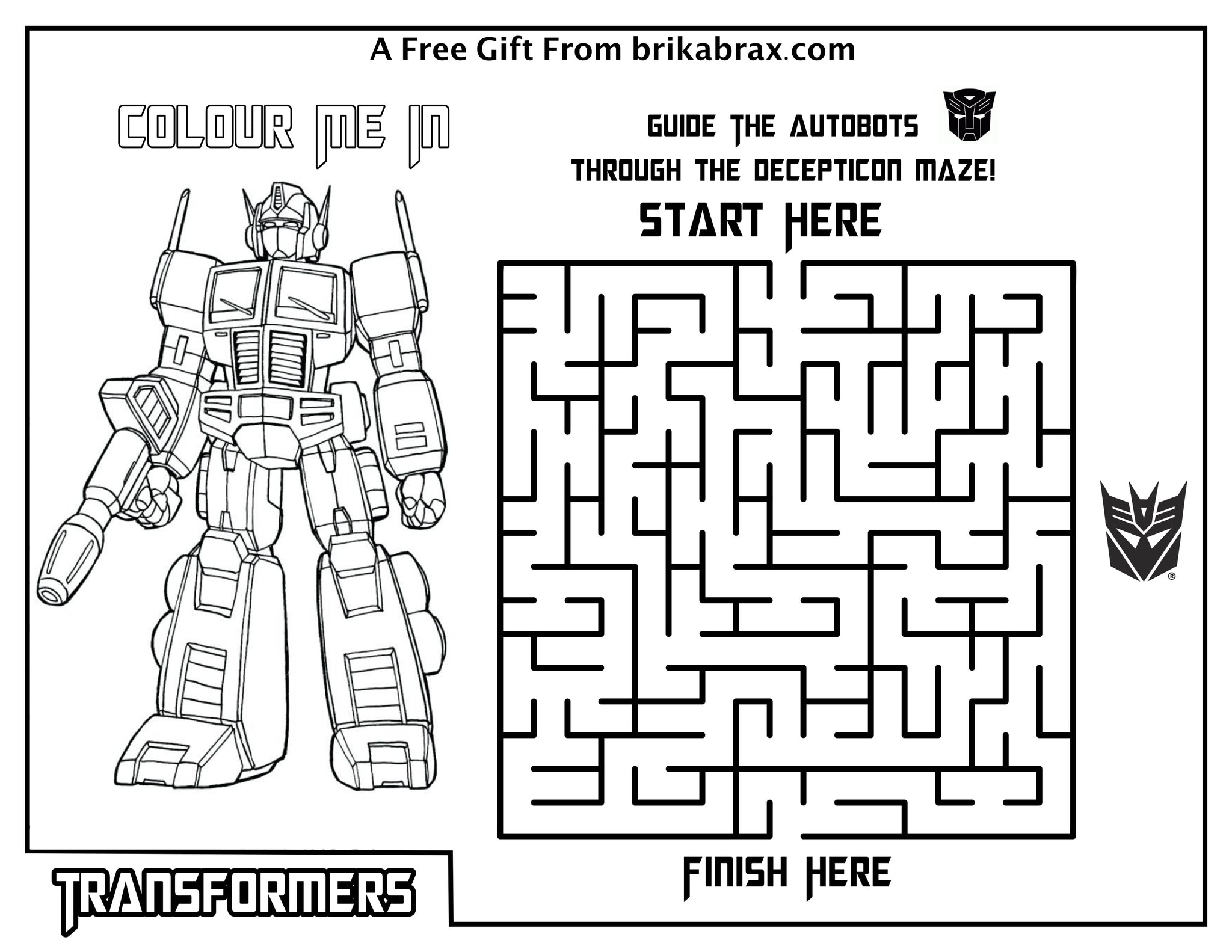 FREE PRINTABLE TRANSFORMERS COLOURING SHEET Brikabrax 