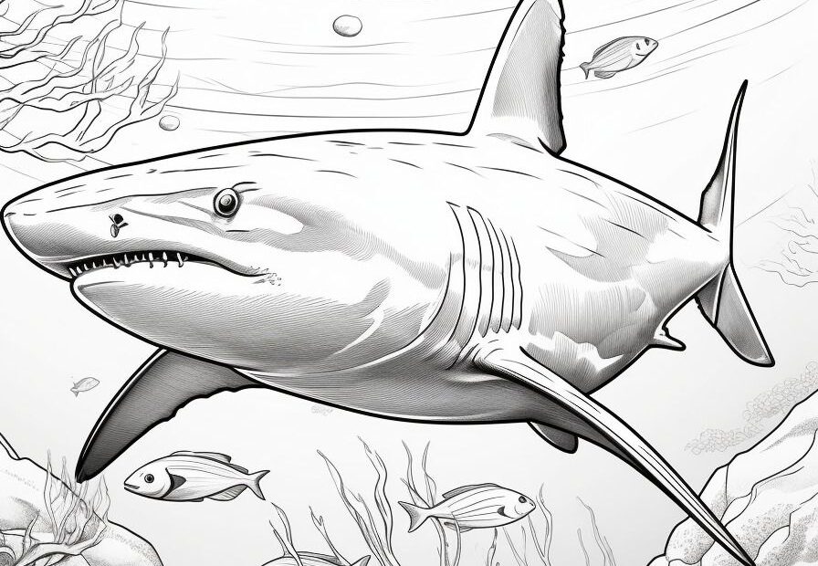 Free Shark Coloring Page For Kids Adults