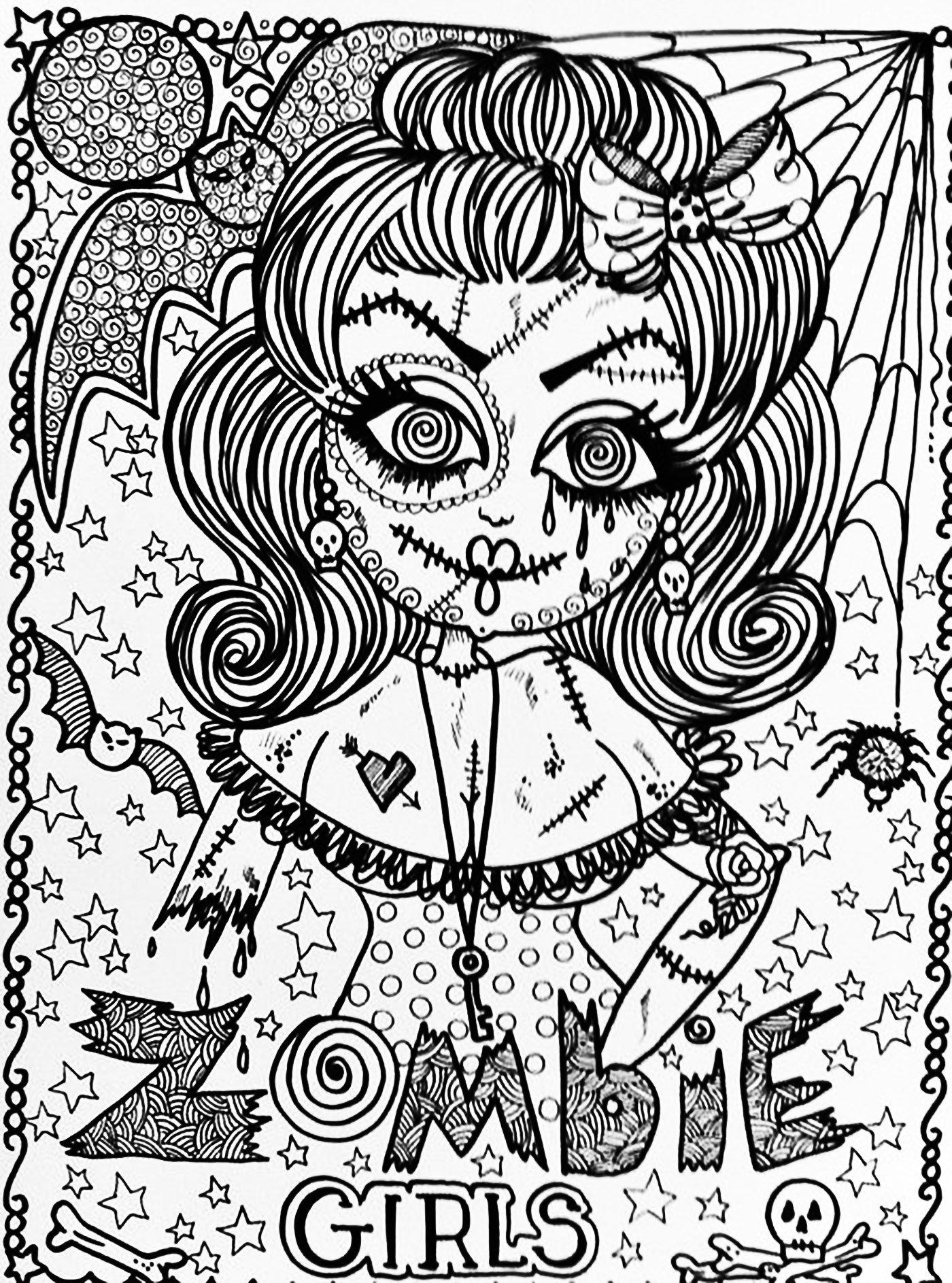 Halloween Zombie Girl Halloween Adult Coloring Pages Halloween Zombie Girl Halloween Adult Coloring Pages