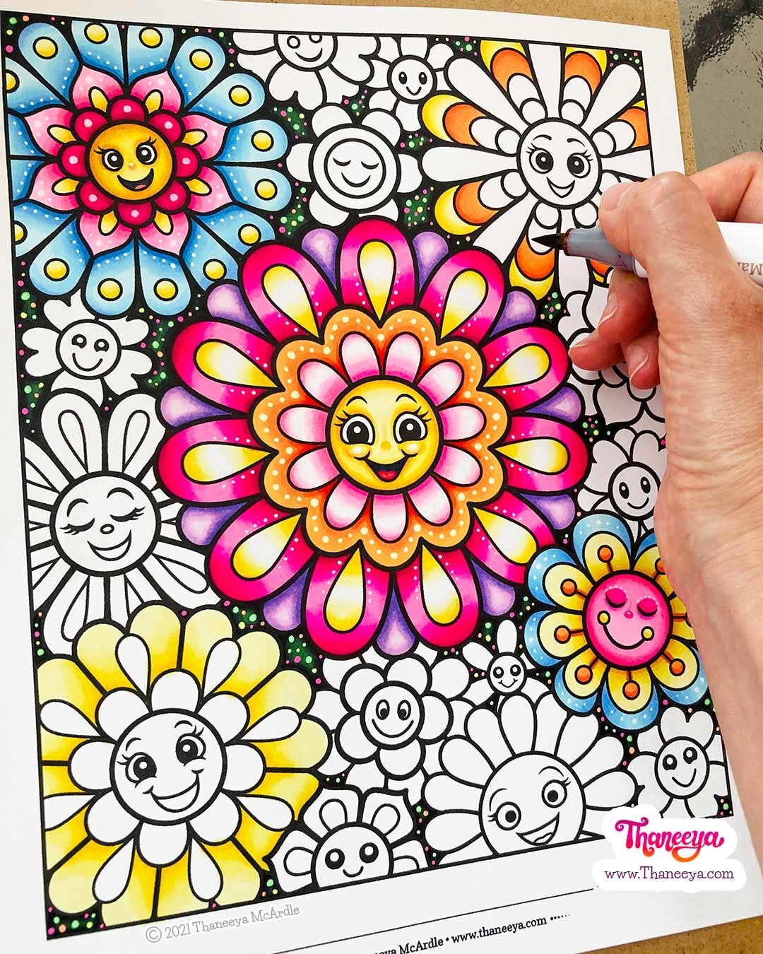 Happy Flowers Coloring Pages Cute Kawaii Flowers For Easy Large Print 
