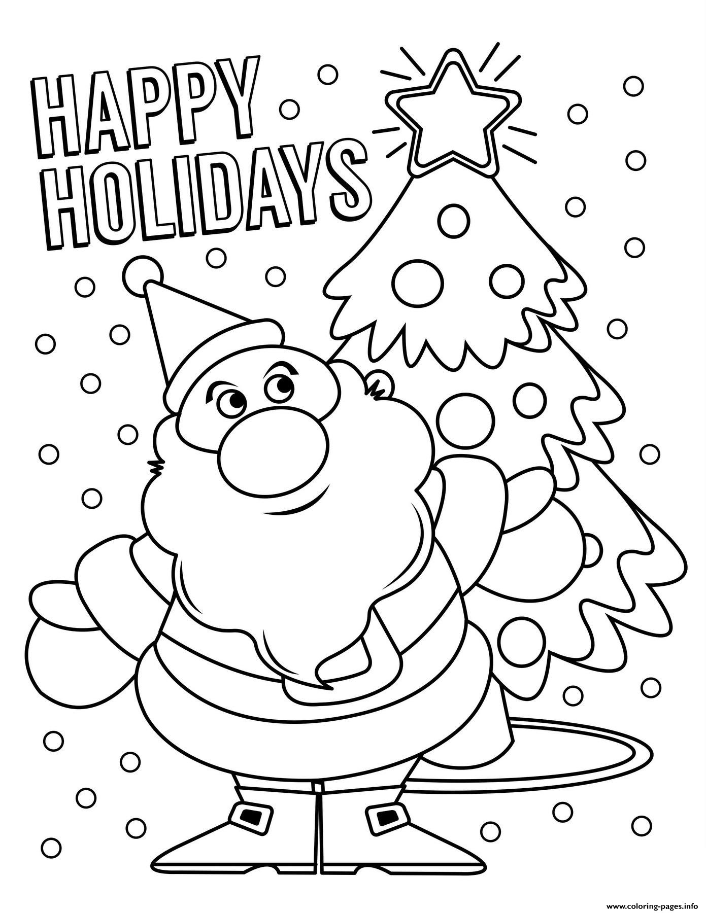 Happy Holidays Santa Claus Coloring Page Printable Happy Holidays Santa Claus Coloring Page Printable