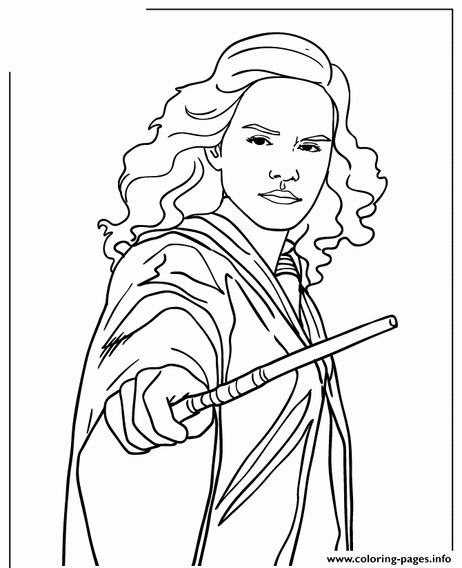 Harry Potter Hermione Granger Holding Wand Coloring Page Printable Harry Potter Hermione Granger Holding Wand Coloring Page Printable