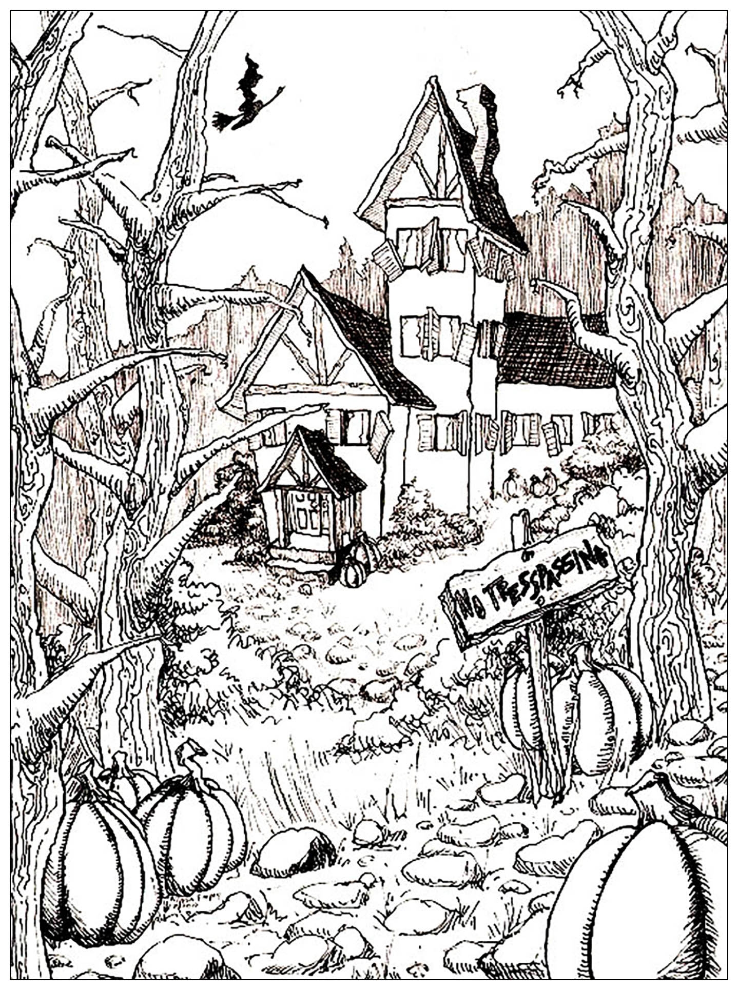 Haunted House And Pumpkins Halloween Adult Coloring Pages Haunted House And Pumpkins Halloween Adult Coloring Pages