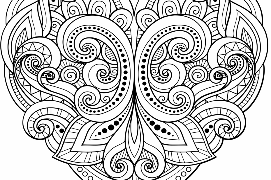 Heart Floral Mandala Zentangle Beautiful Coloring Page Printable