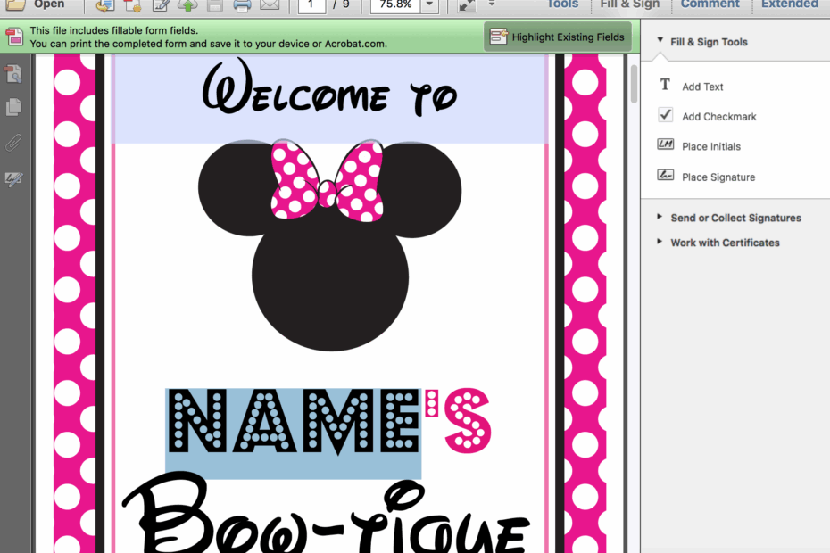 Hot Pink Minnie Mouse Party Signs