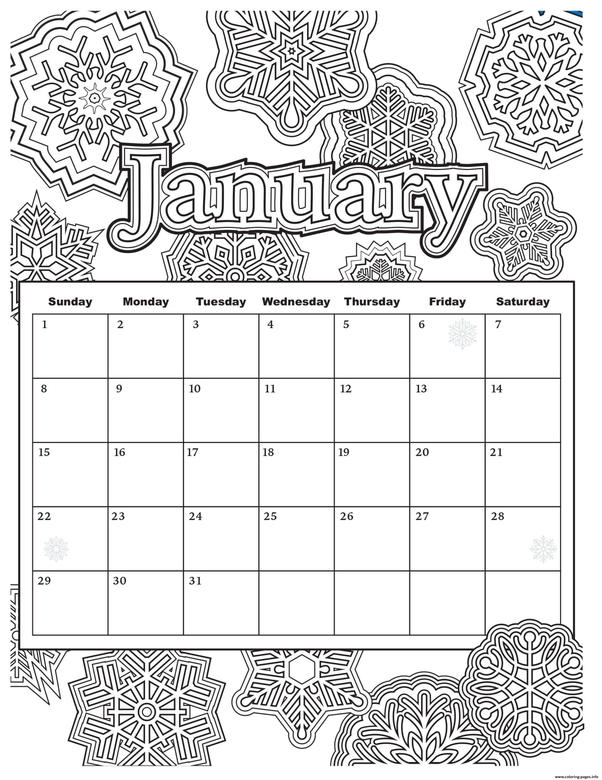 January Calendar 2019 Coloring Page Printable January Calendar 2019 Coloring Page Printable