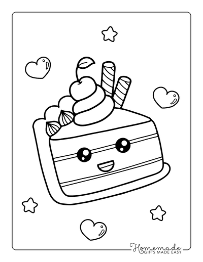 Kawaii Coloring Pages Cute Slice Of Cake