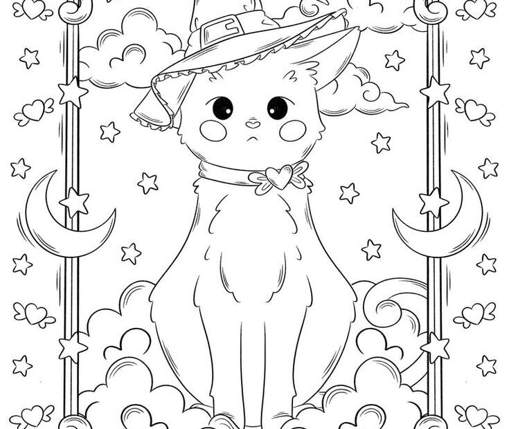 Kawaii Witch Coloring Bundle Witchy Aesthetic Adult Coloring Pages Cute