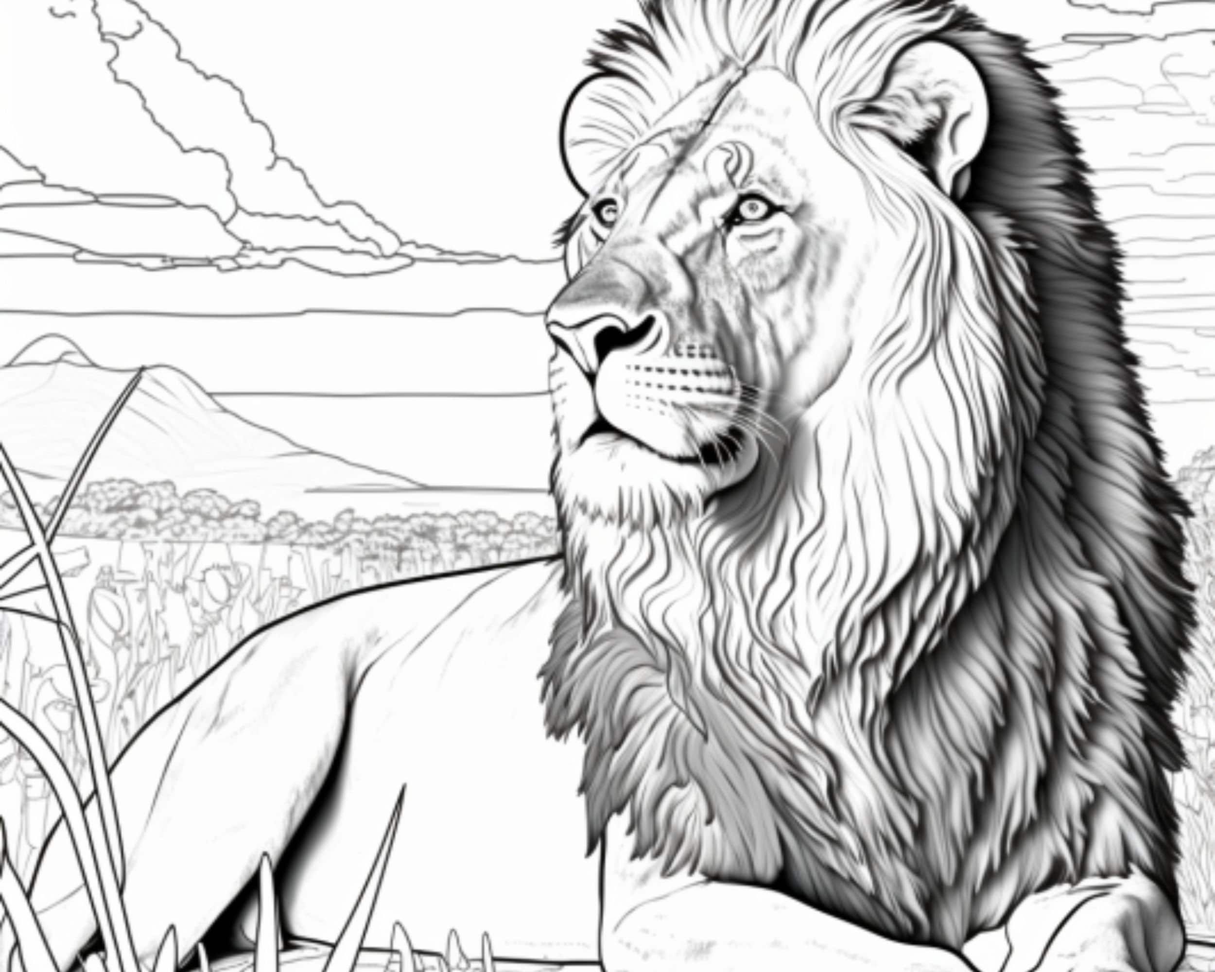 Lion Coloring Pages Majestic Black White Outlined Printable PDF In US 