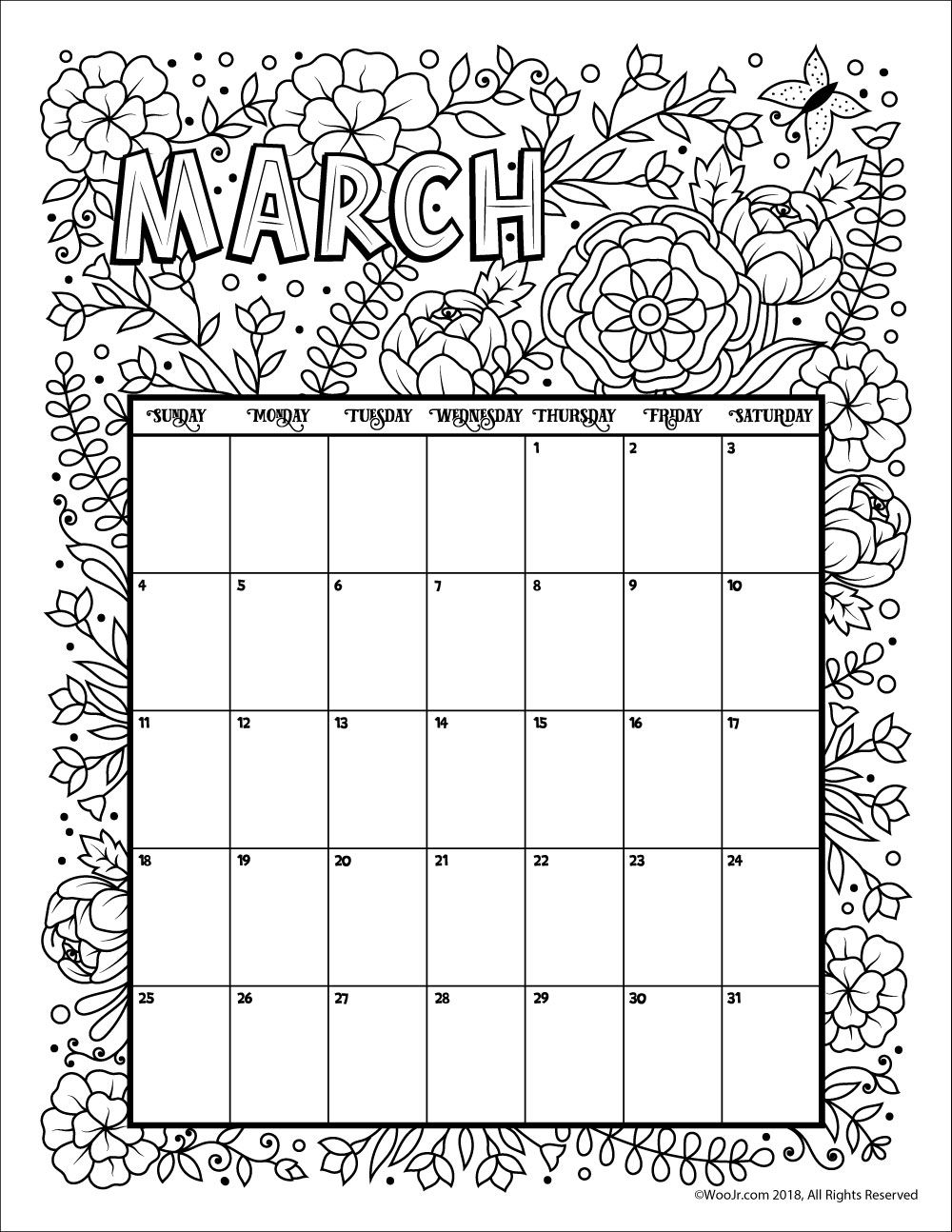 March 2018 Coloring Calendar Page Woo Jr Kids Activities Children March 2018 Coloring Calendar Page Woo Jr Kids Activities Children