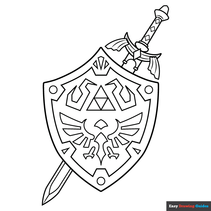 Master Sword And Hylian Shield From The Legend Of Zelda Coloring Page 