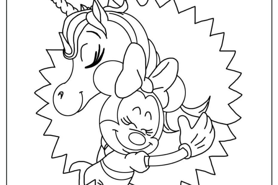 Minnie Mouse With Unicorn Coloring Page Free Printable Coloring Pages