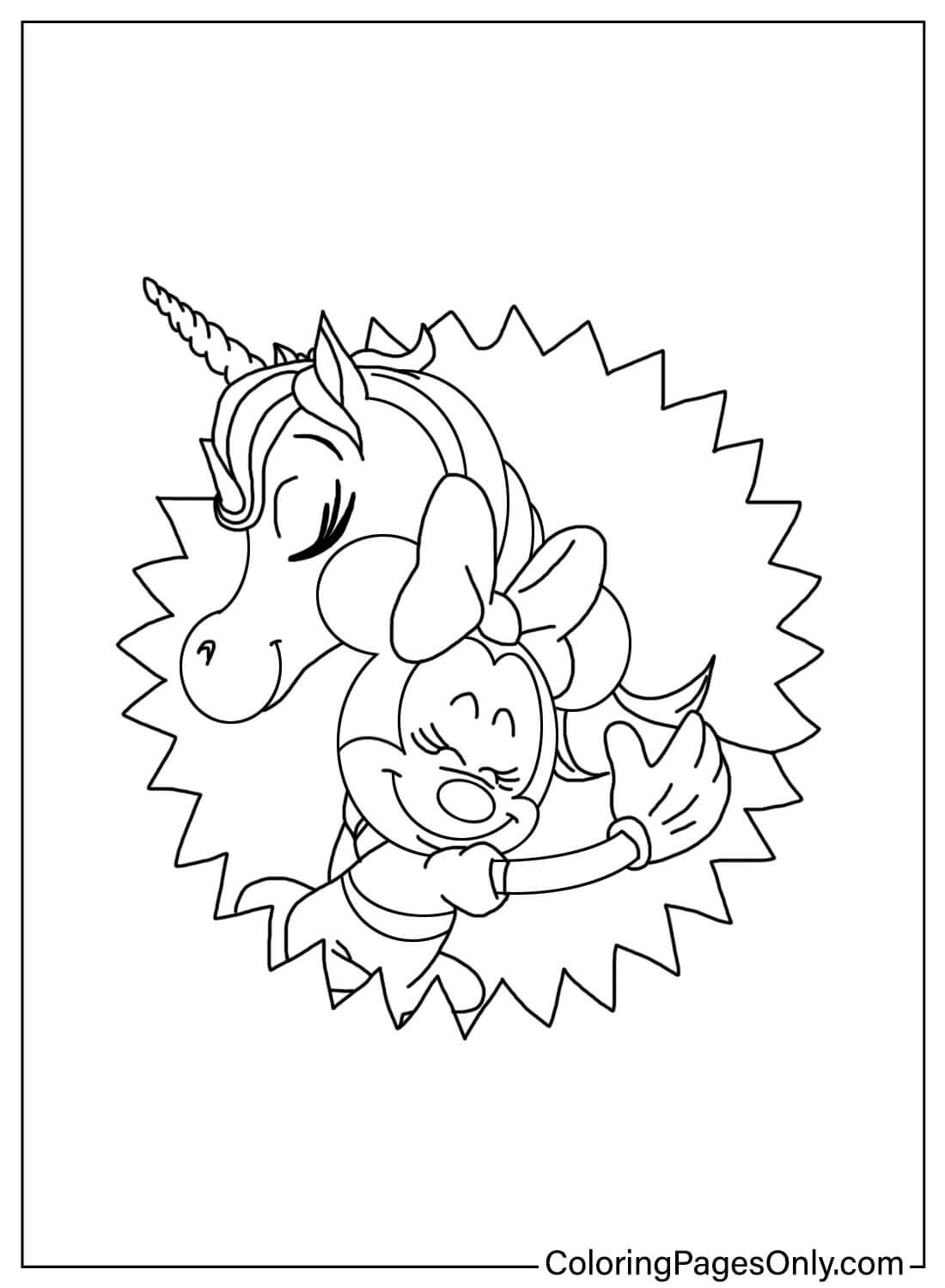Minnie Mouse With Unicorn Coloring Page Free Printable Coloring Pages