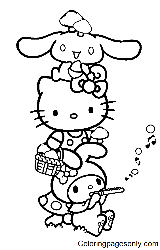 My Melody Hello Kitty Cinnamoroll Coloring Page Free Printable 