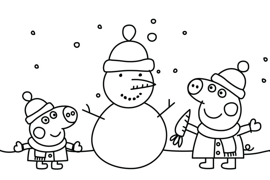Peppa Pig Christmas Snowman Printable Colouring Page DRAKL