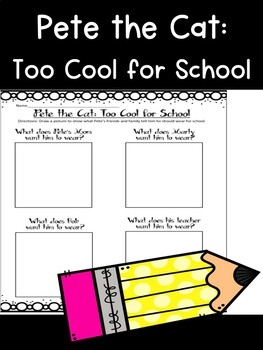 Pete The Cat Too Cool For School By Rainbow Of Books TpT