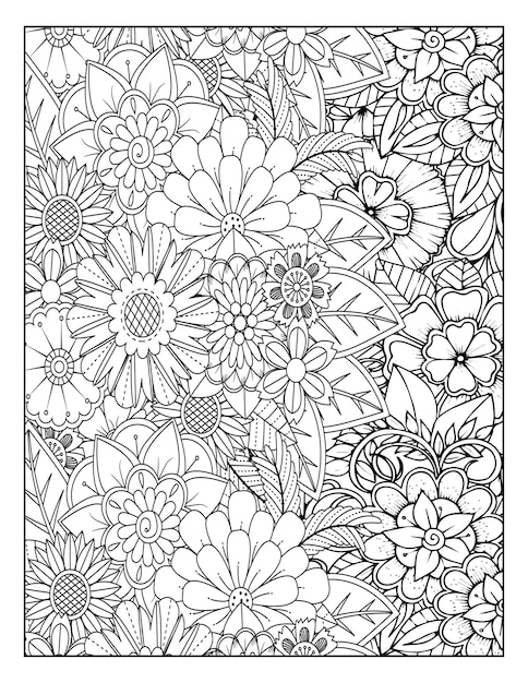Premium Vector Adult Floral Coloring Pages Premium Vector Adult Floral Coloring Pages