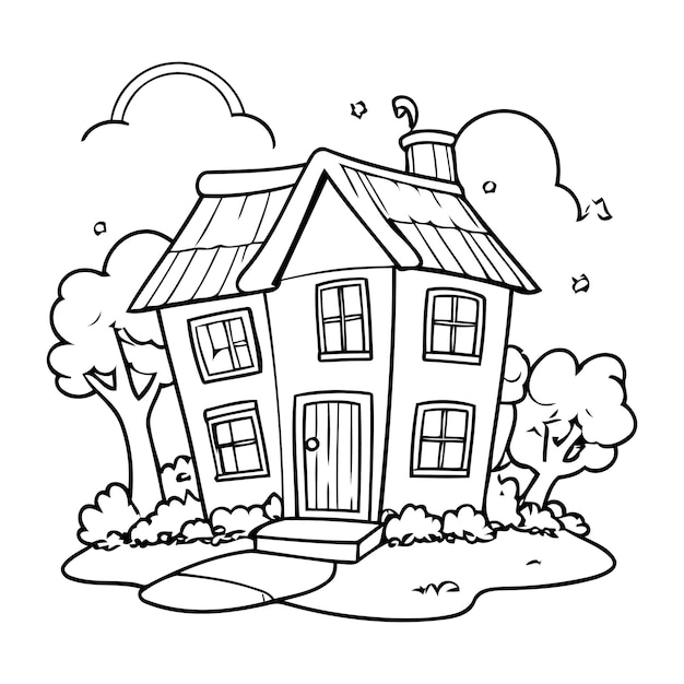 Premium Vector Cute House Coloring Page For Kids Coloring Book Premium Vector Cute House Coloring Page For Kids Coloring Book