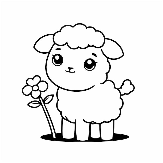 Premium Vector Sheep Holding A Flower Coloring Page For Toddlers