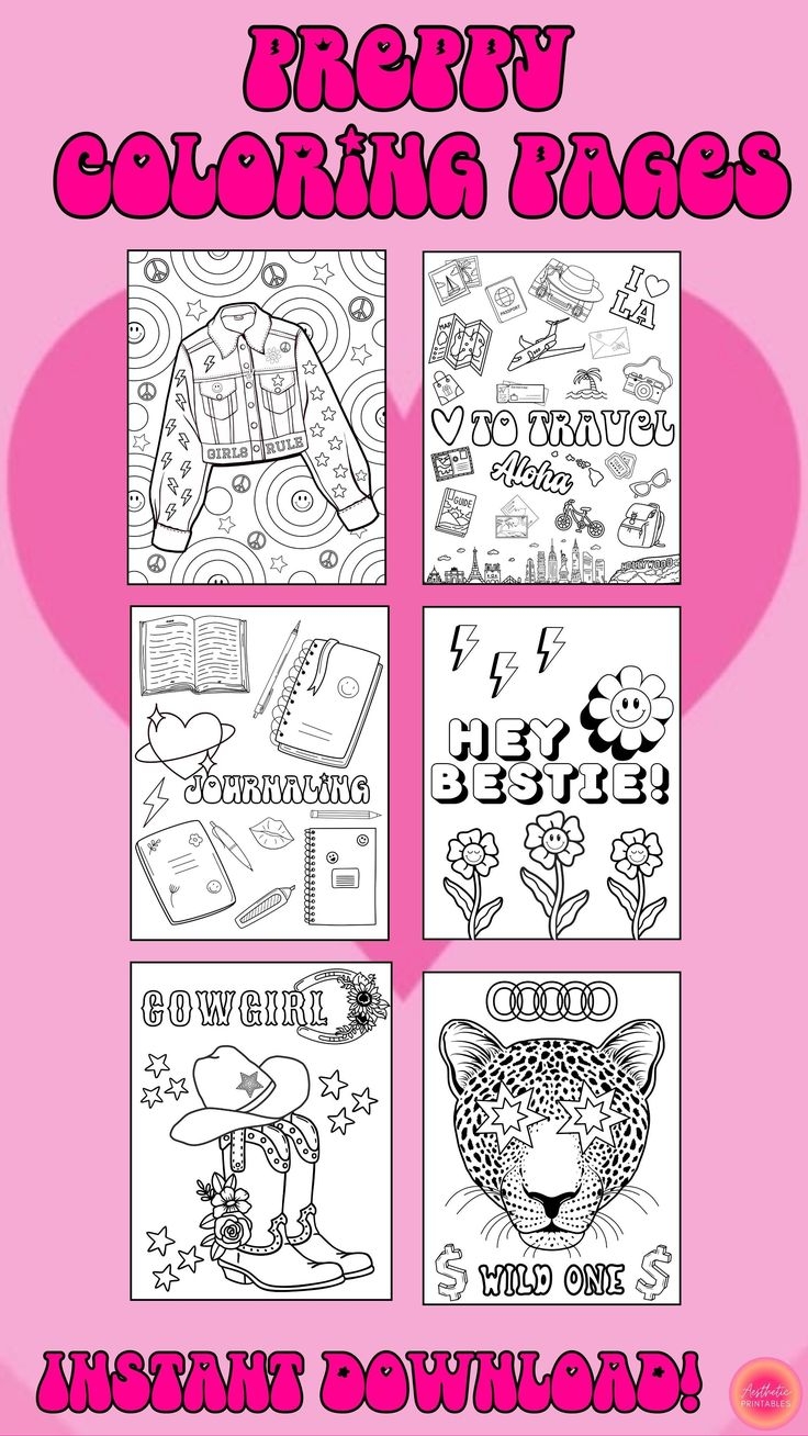 Preppy Coloring Pages Preppy Coloring Book Printable Easy Aesthetic Preppy Coloring Pages Preppy Coloring Book Printable Easy Aesthetic