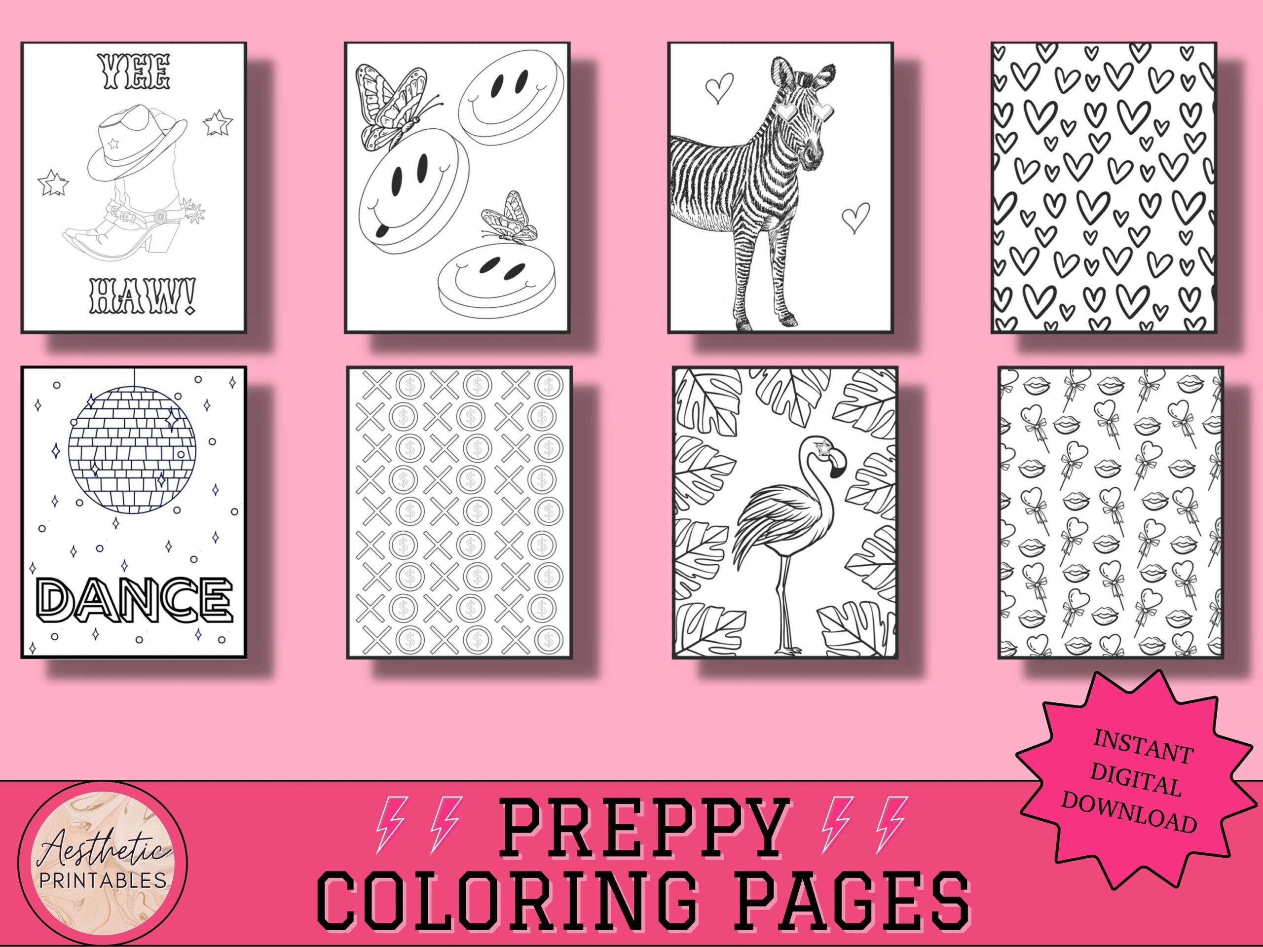 Preppy Coloring Pages Printable Easy Aesthetic Coloring Pages PDF Preppy Coloring Pages Printable Easy Aesthetic Coloring Pages PDF