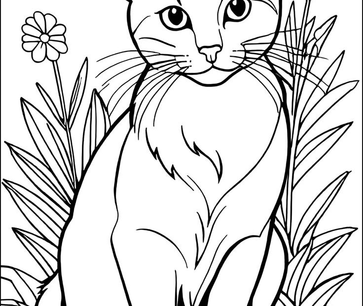 Pretty Cat And Flowers Cats Coloring Pages For Kids Just Color Kids
