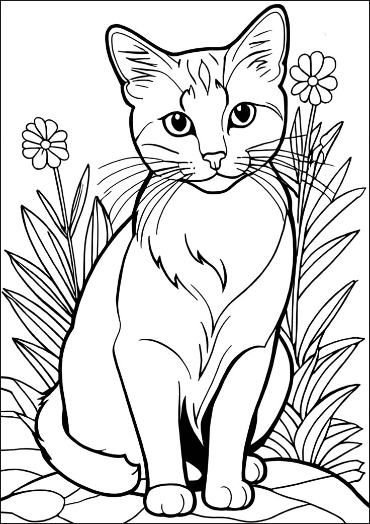 Pretty Cat And Flowers Cats Coloring Pages For Kids Just Color Kids 