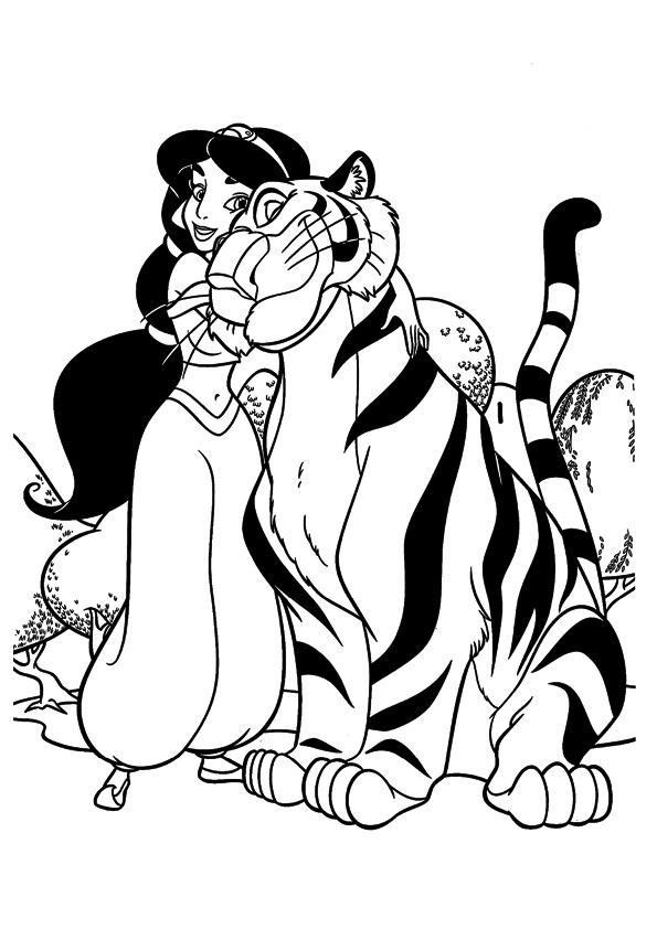 Princess Jasmine With Rajah Coloring Page Free Printable Coloring 