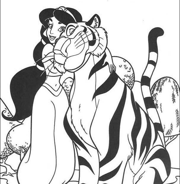 Princess Jasmine With Rajah Coloring Pages Hellokids