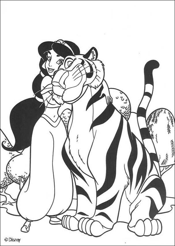 Princess Jasmine With Rajah Coloring Pages Hellokids