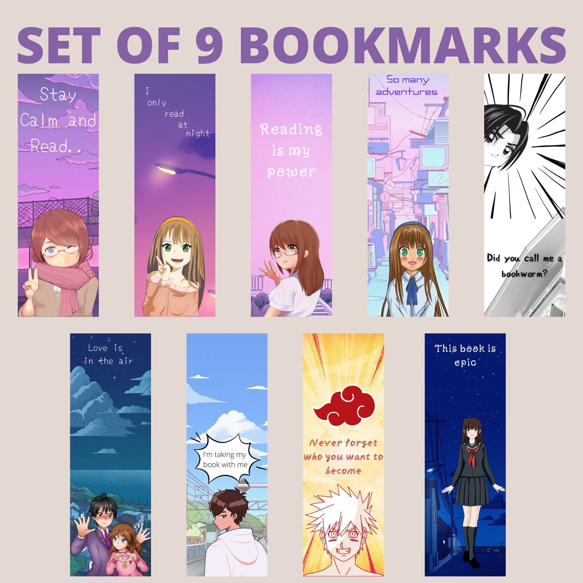 Printable Anime Bookmarks Cartoon Anime Illustrated Instant 