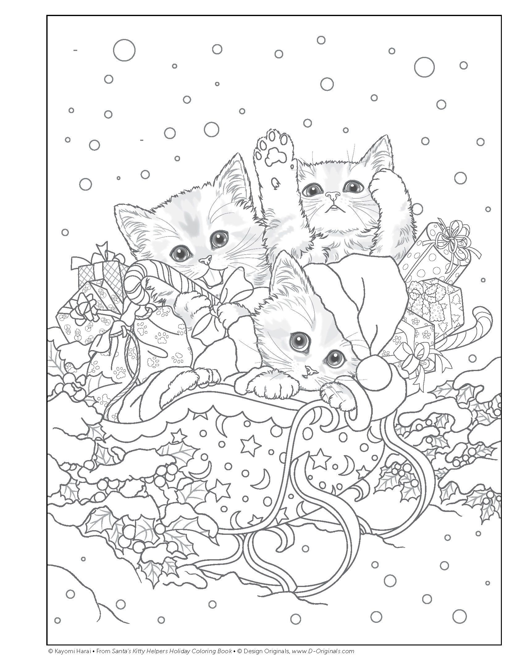 Printable Christmas Cat Coloring Pages