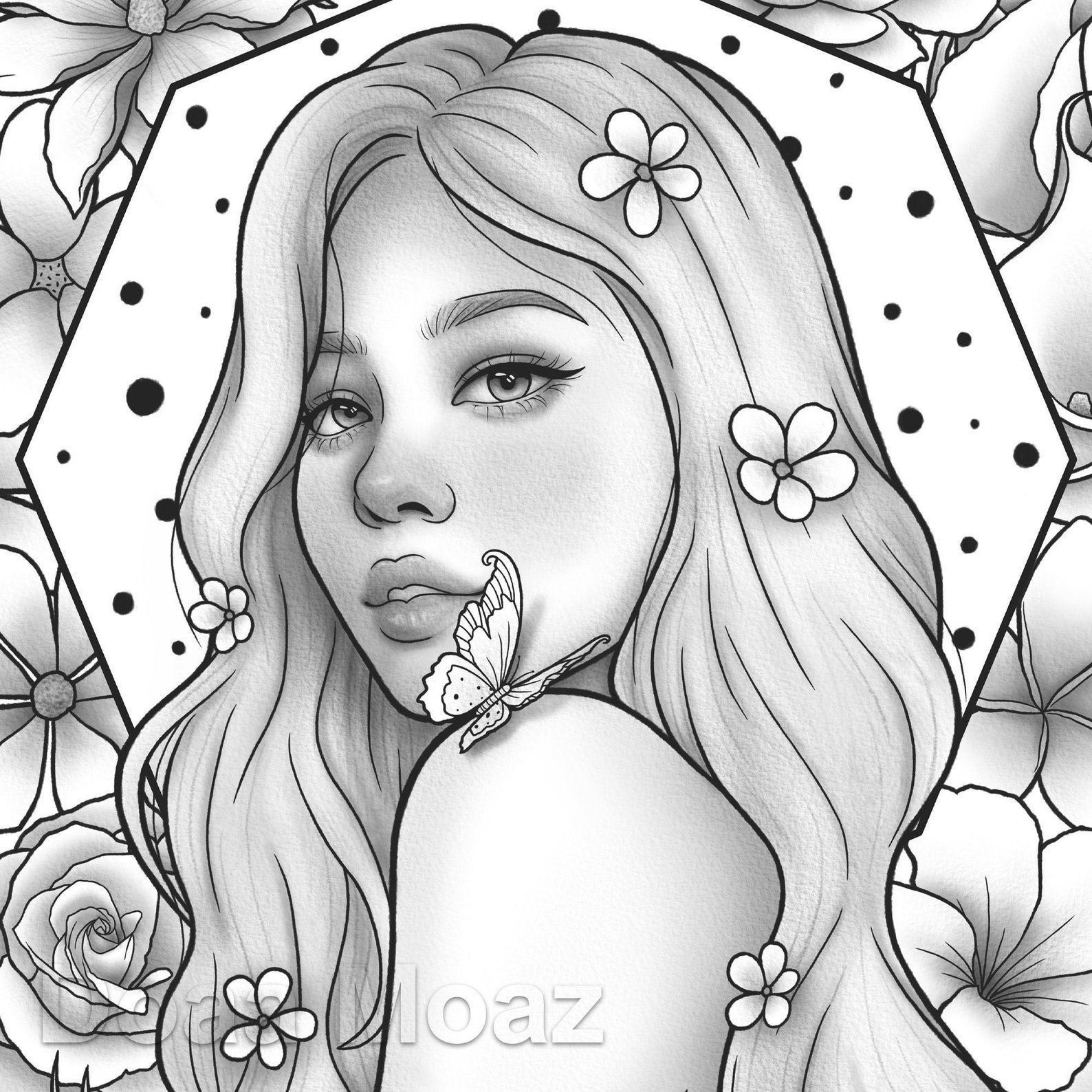 Printable Coloring Page Korean Girl Floral Fantasy Portrait Etsy Printable Coloring Page Korean Girl Floral Fantasy Portrait Etsy