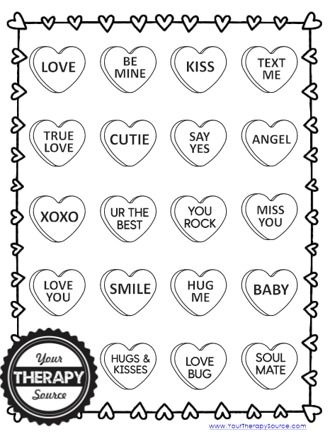 Printable Conversation Hearts Coloring Pages Free Printables Printable Conversation Hearts Coloring Pages Free Printables