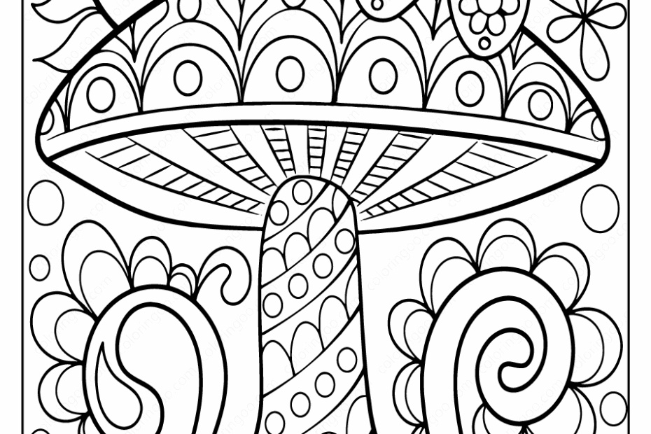 Printable Mushrooms Adult Coloring Page 02
